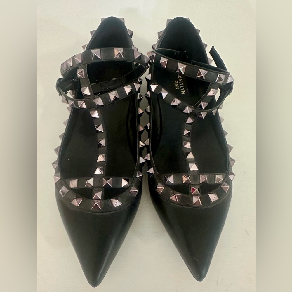 Black Studded Flats with Pyramid Spikes